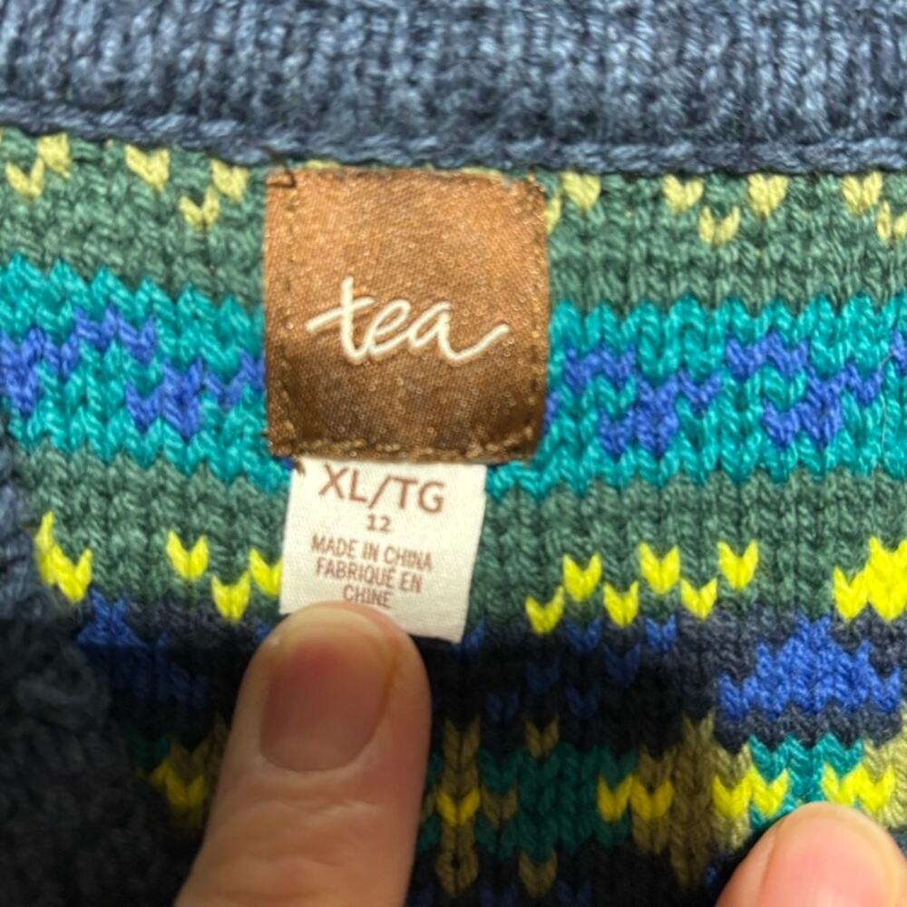 Tea Collection Kids XL Size 12 Navy Fair Isle Cardigan Button Front - Picture 5 of 8